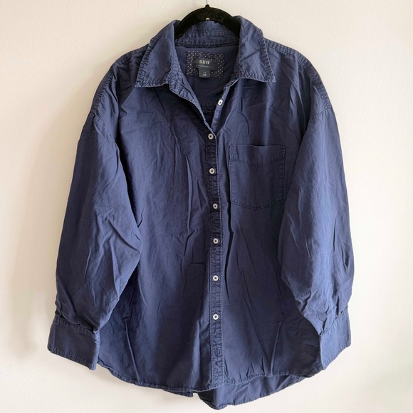 Maeve Anthropologie Bennet Buttondown Oxford Oversized Shirt Women's 1X Navy - Picture 2 of 8